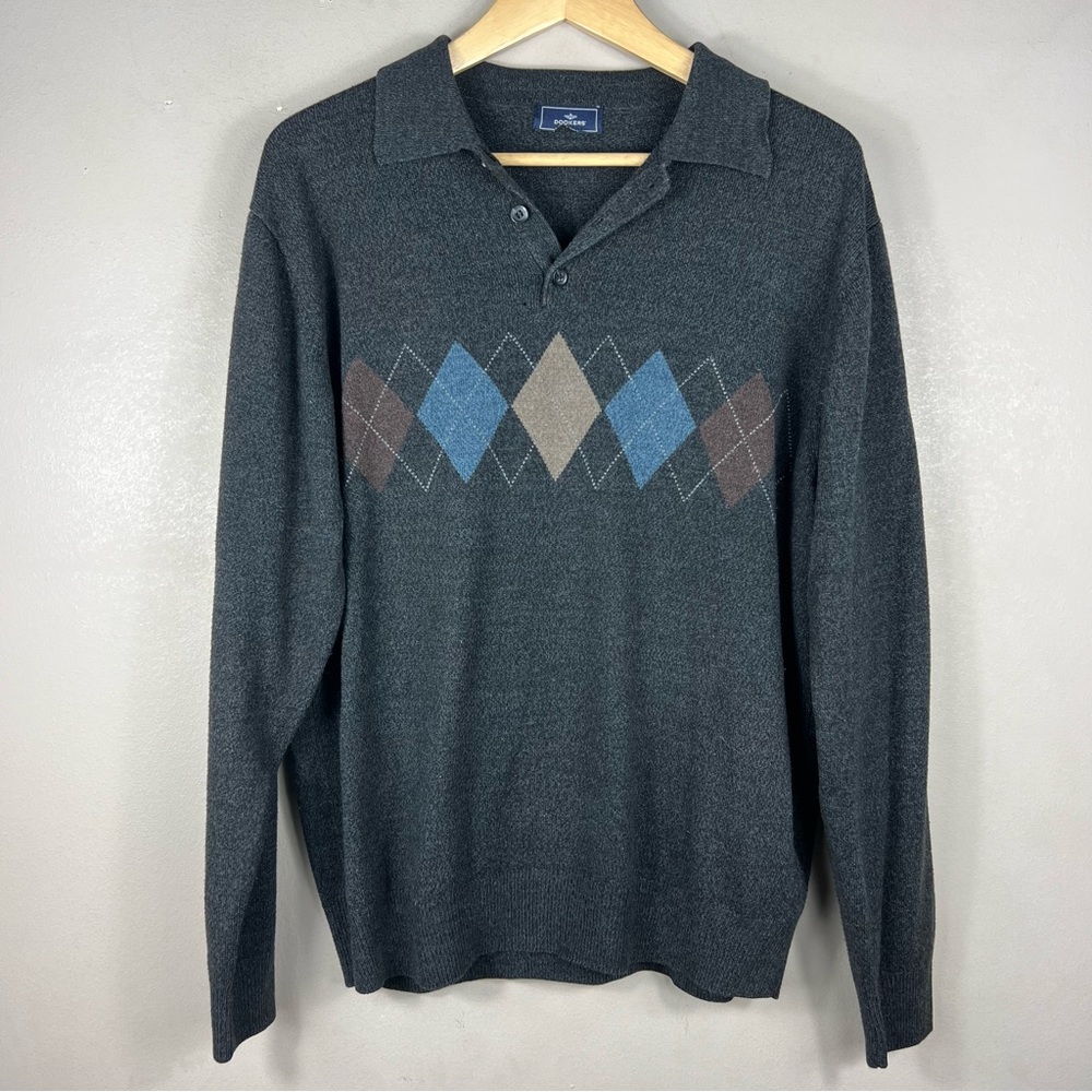 Vintage Argyle Collared Quarter Button Sweater - image 1